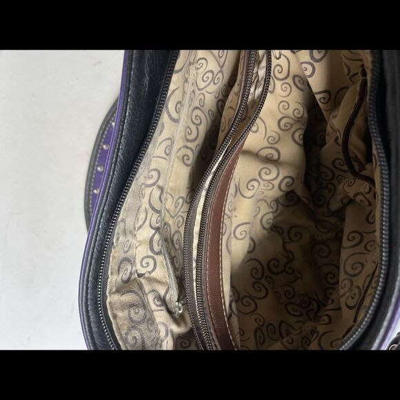 Purple and multi color Owl art and embroidery work  shoulder bag. - Picture 9 of 14